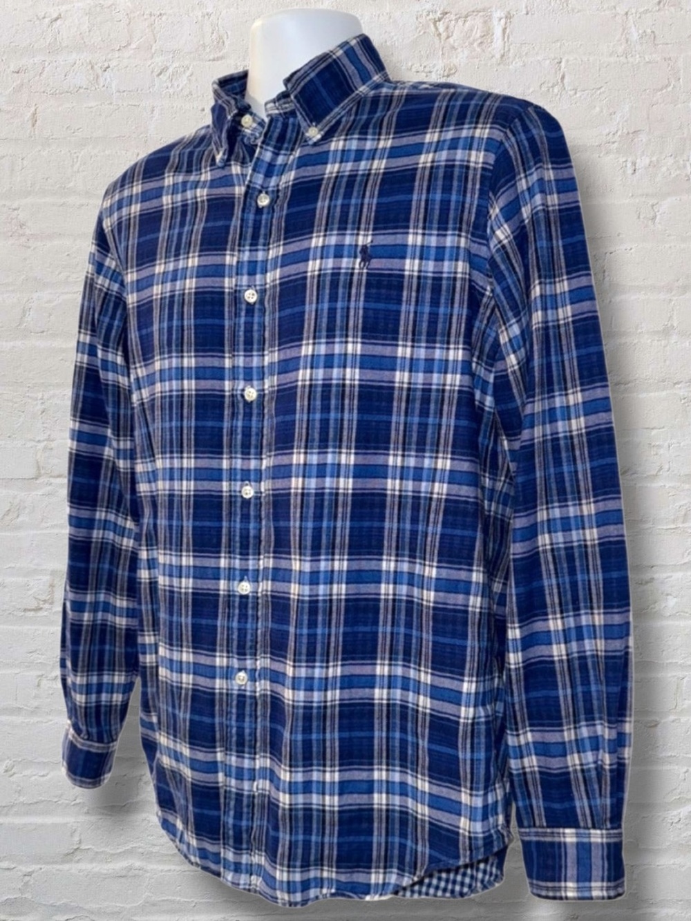 Ralph Lauren Blue Plaid Button-Down Shirt Men’s Size - Medium 100% Cotton